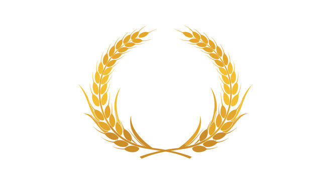 Elegant golden wheat wreath symbol representing harvest, abundance, and agriculture isolated on a white background.