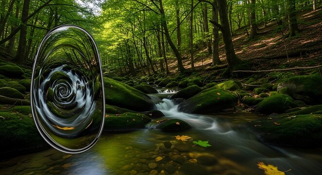 Forest Stream with Swirling Vortex - Natures Mystical Scene.
