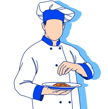 Illustration of a Senior Male Chef Proudly Presenting a Luxurious Dish of His Cooking