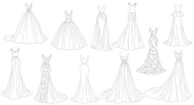 Collection of Various Wedding Dresses.
