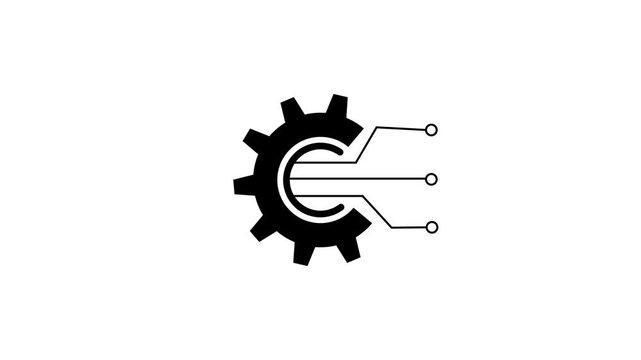 Digital Technology Gear Animation with Electronic Circuit Connections