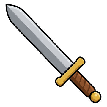 Medieval sword weapon icon asset for fantasy RPG game UI. Cartoon steel blade vector illustration isolated
