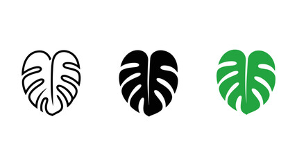 Minimal monstera leaf icons in black and green, tropical foliage silhouette vector set for logo, branding, UI design © StockSphere