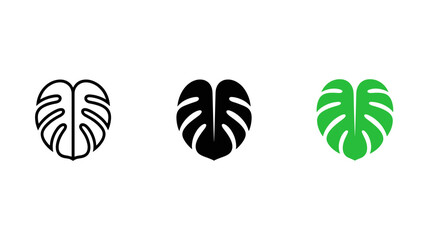 Minimal monstera leaf vector icons in black and green, tropical botanical silhouette symbols for logo, app and branding © StockSphere
