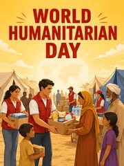 Obraz premium People distributing aid supplies on world humanitarian day