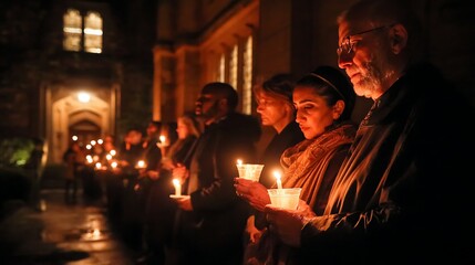 Obraz premium People holding candles during All Souls’ Day remembrance