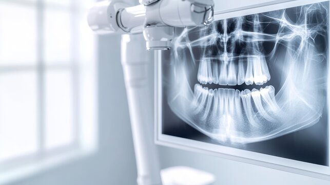 Modern dental CBCT machine dominates the scene