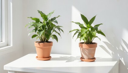 Fototapeta premium Two Potted Plants on Table
