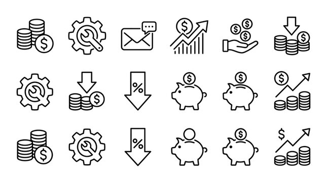 Financial icons and money symbols.