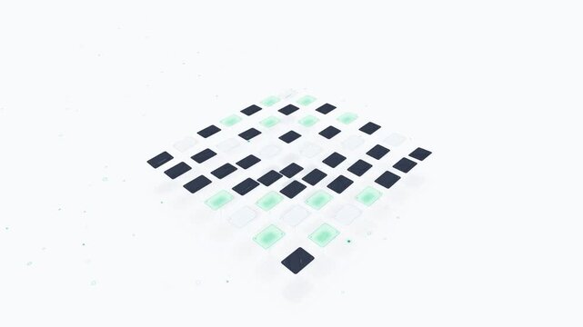 Dynamic digital grid with toggling squares animating on a clean white background