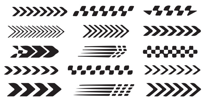 Racing cars and race car stripes icon set vector, checkered flag and finish line symbols, motocross labels and dynamic speed lines, motorsport racing stripe design collection