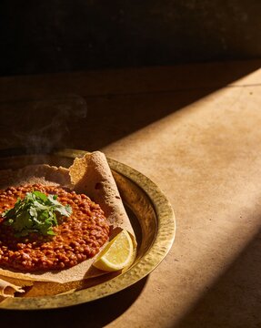 Ethiopian Misir Wot Injera Brass Plate