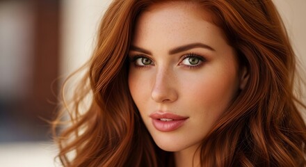 Naklejka premium Portrait of a beautiful woman with red hair and freckles