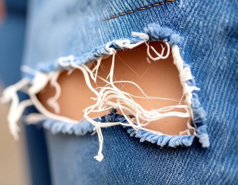 Ripped denim jeans.  Close-up of a hole