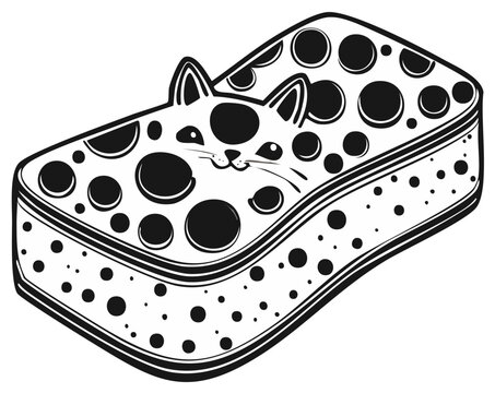 Cartoon cat in bed with spotted blanket