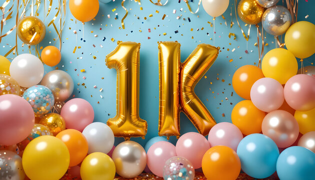 Golden 11 K balloons and festive confetti celebration Keywords: 11k, eleven thousand