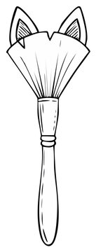 Cute Paint Brush with Cat Ears Hand Drawn Line Art Illustration