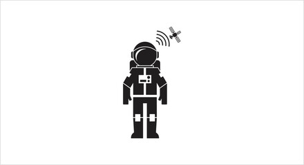 Astronaut communicating with satellite in outer space. © Galon