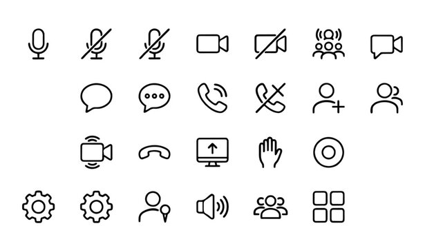 Minimal video call and communication line icon set vector