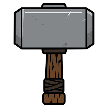 Blacksmith war hammer weapon icon for RPG crafting game UI. Cartoon stone mallet asset vector