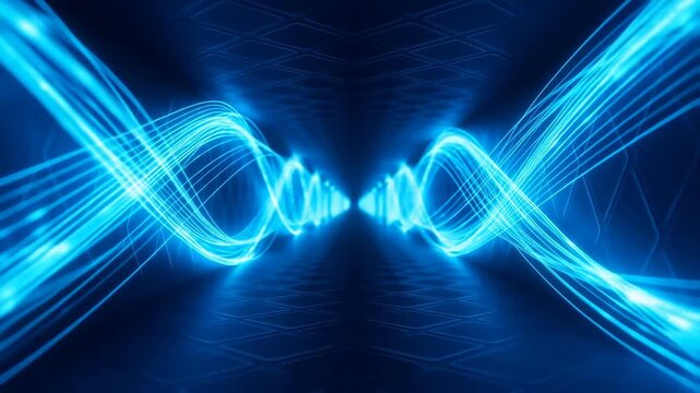 Superconducting Data Transmission Tunnel with Glowing Blue Energy Waves and Digital Particles Featuring Futuristic, Technology, Science With