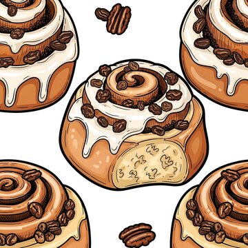 Swirls of frosted pastry topped with roasted beans and nuts