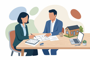 Obraz premium Couple Planning Eco Friendly House with Architect at Workspace