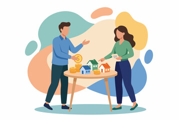 Fototapeta premium Couple discussing home financial planning and real estate investment