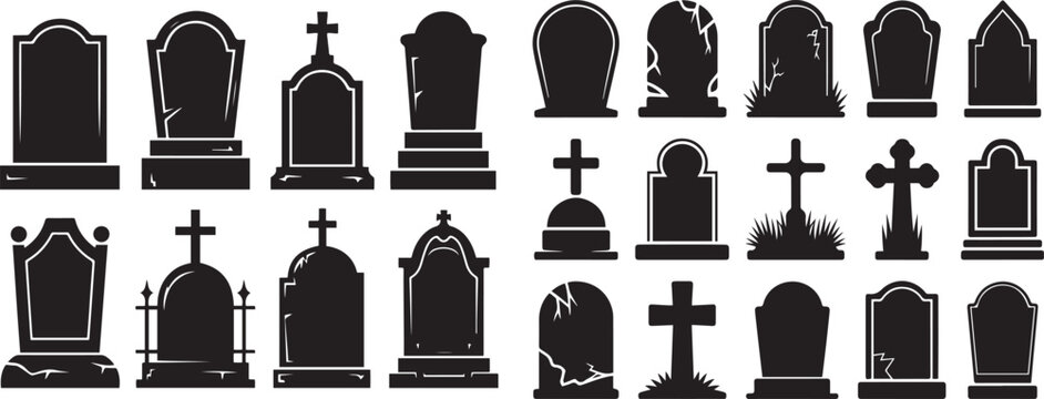 Collection of halloween grave silhouette. Spooky Gravestones and tombstones set. silhouette vector illustration