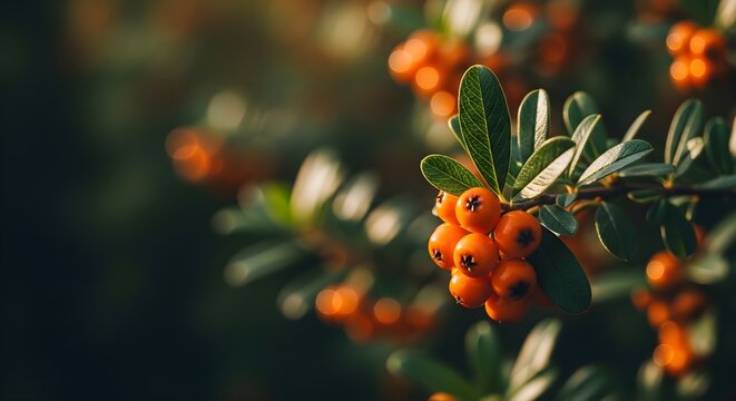Autumn Berries on a Branch with Soft Focus Background