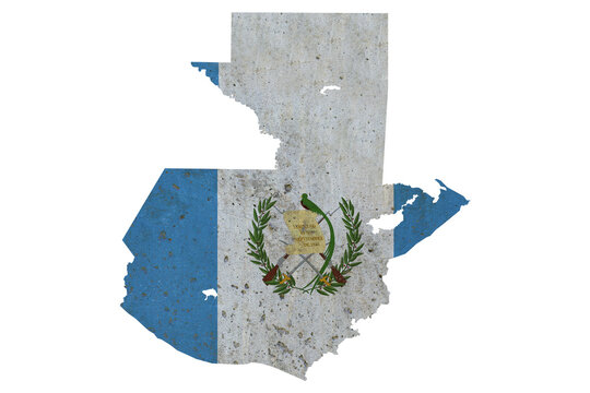 Guatemala map with national flag texture and grunge wall effect