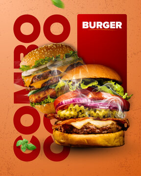 Orange and Red Modern Burger Combo Promotional