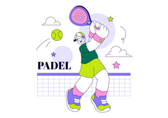 Naklejka premium Padel Vector Illustration Featuring Dynamic Players in Action on the Court, Competitive Racket Sport Match, Training, Tournament and Fitness Design