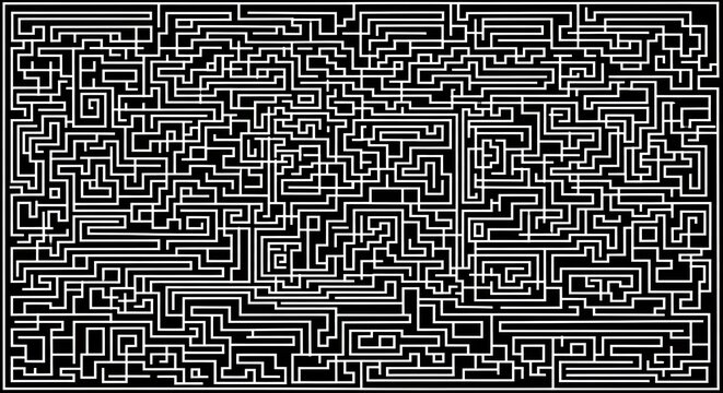 Complex black and white maze pattern on dark background