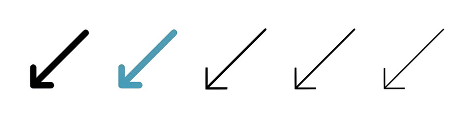Down left black liner icon collection. Thin line customizable illustration. Contour symbol. Vector isolated outline drawing. Editable stroke © Lovely