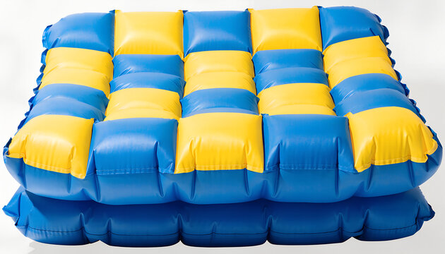 Blue and yellow checkered inflatable air mattress