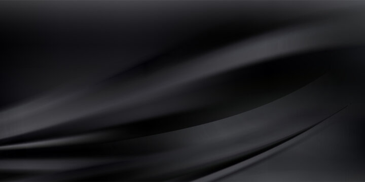 Luxury black satin background with premium wavy silk texture. Minimal elegant dark wallpaper for VIP business presentation and rich fashion design.