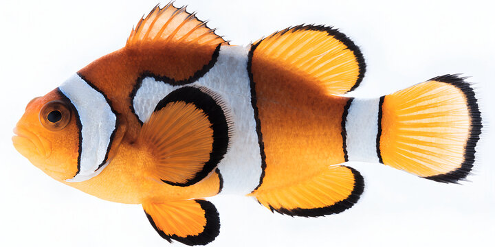 Orange clownfish swimming in the deep ocean