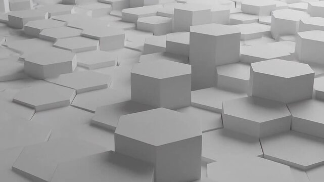 A three dimensional abstract background featuring white hexagonal geometric shapes
