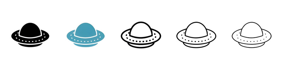 UFO vector thin line icon set. flying saucer vector symbol. alien space ship sign for web ui designs. Thin line customizable illustration. Symbol. Vector isolated outline drawing. Editable stroke  © Lovely