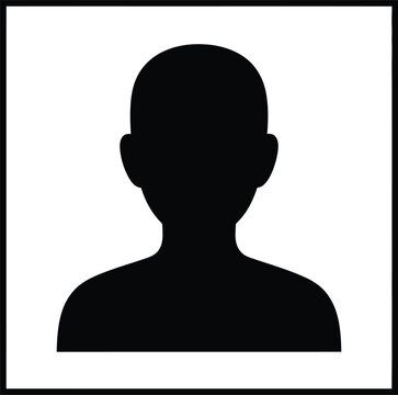 Simple black silhouette of a human head and shoulders within a square frame on white.
