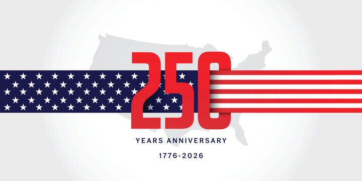 USA 250 years anniversary celebration with flag. America independence day 4th July.	