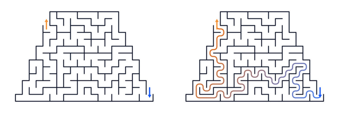 Maze activity for kids featuring trapezoid shape designs  