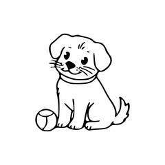 Fototapeta premium hand drawn puppy sketch, simple black and white dog with toy