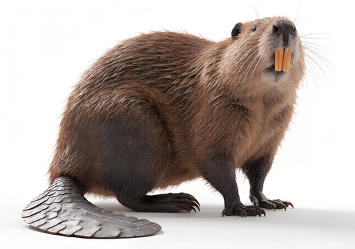Full body portrait of a cute brown beaver standing