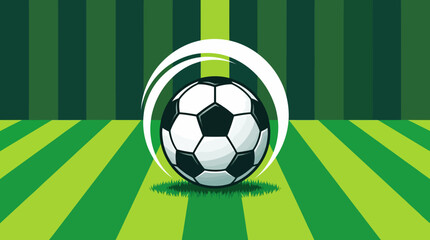 Obraz premium Soccer ball centered on a stylized green stadium field with radial stripes and circular target rings