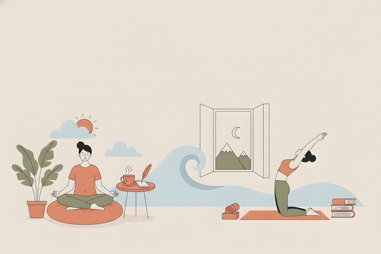 Illustration of mental wellness routine concept