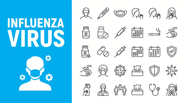 Influenza virus concept with vaccination and medical icons for health awareness and disease prevention