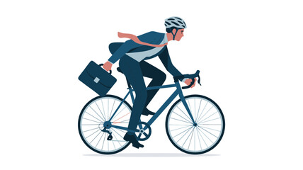 Obraz premium Businessman riding bicycle with briefcase commuting to work in city
