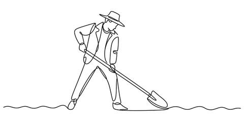 Farmer digging with a shovel in a field, illustration of agricultural work and manual labor © Alo 2026 Arts